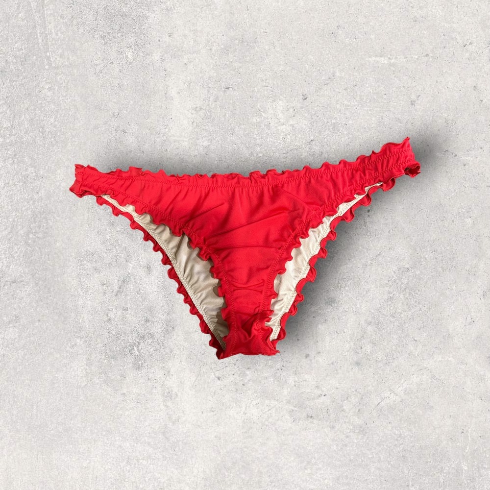 Shade & Shore Red Ruffle Trim Bikini Bottom Womens Size Medium Low Rise Swim